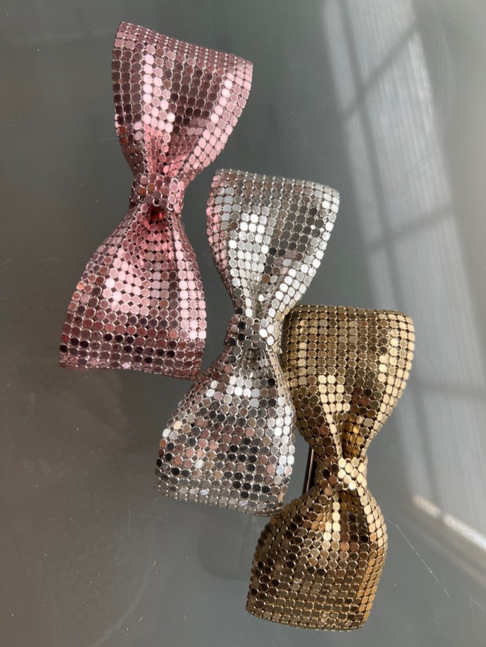 3️⃣Set 1980s Made in France Metal Mesh Chainmail Bow Barrette Gold Silver Rose - Picture 5 of 17